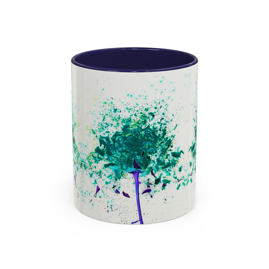 Teal Splatter Dandelion Coffee Mug - Artistic Floral Accent Mug (11/15oz)