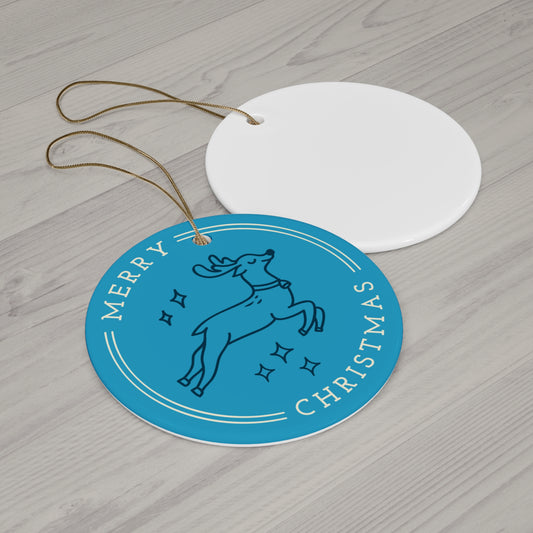 Merry Christmas Reindeer Ceramic Ornament