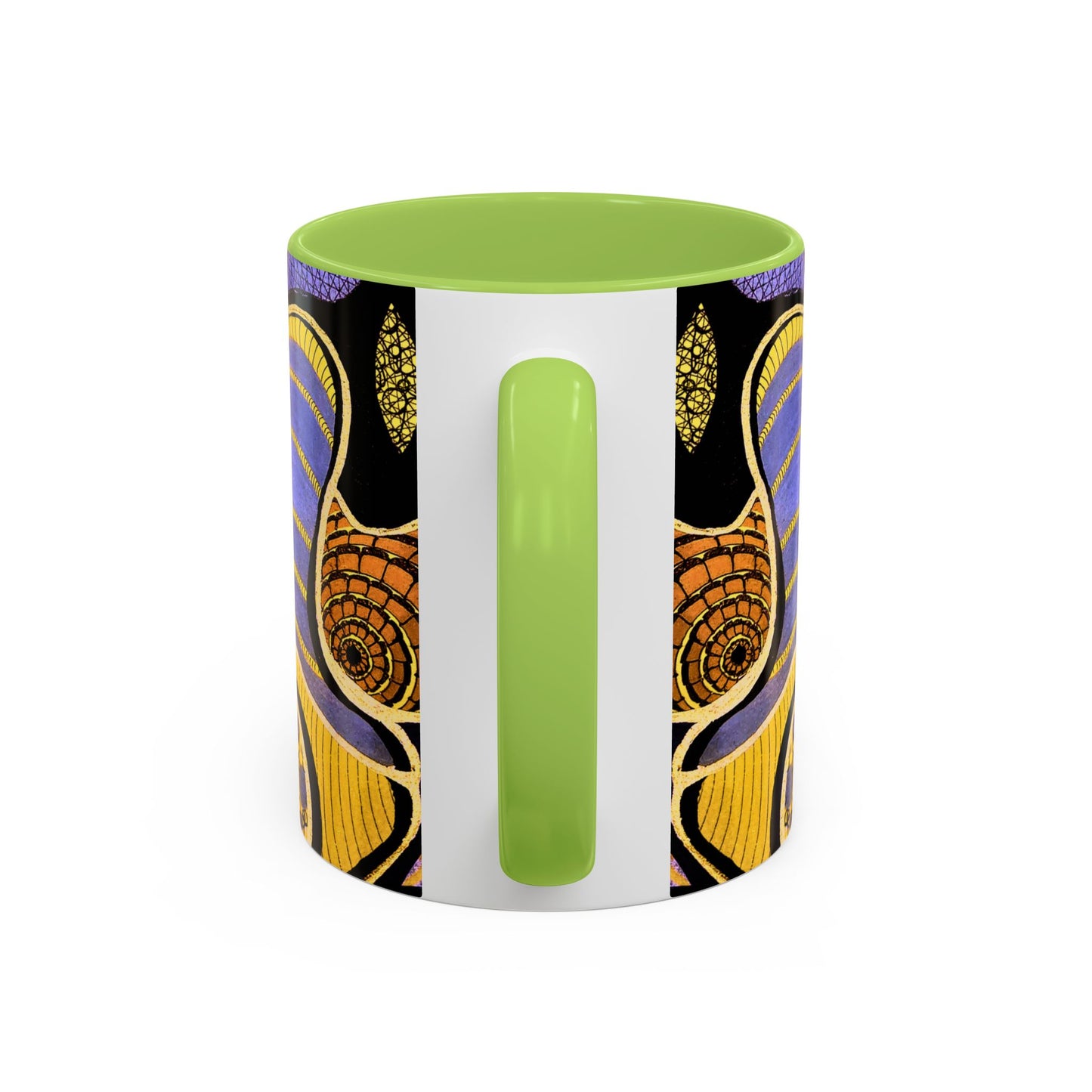 Psychedelic Seashells Accent Coffee Mug — Vibrant Purple & Gold Ocean Pattern (11/15oz)