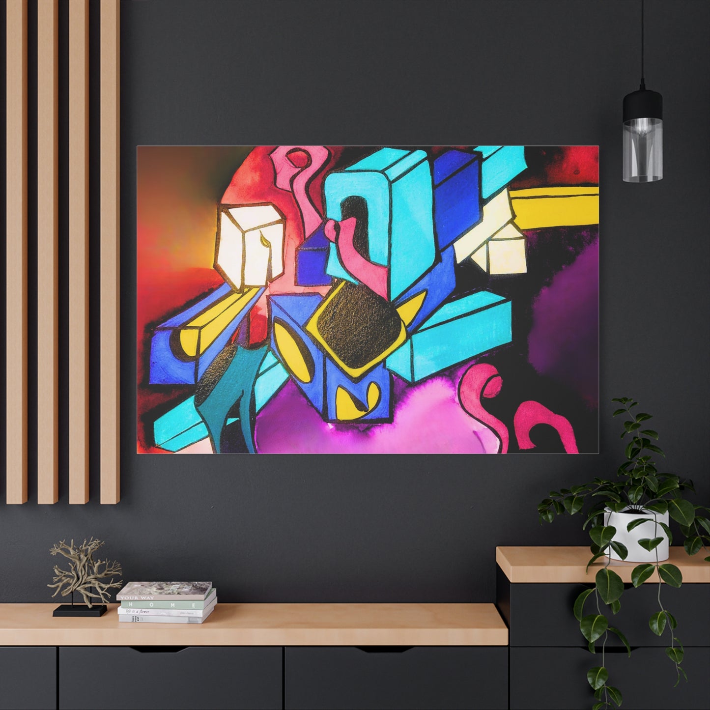 Abstract Neon Geometric Canvas Print