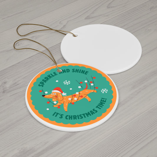 Christmas Dachshund Ceramic Ornament