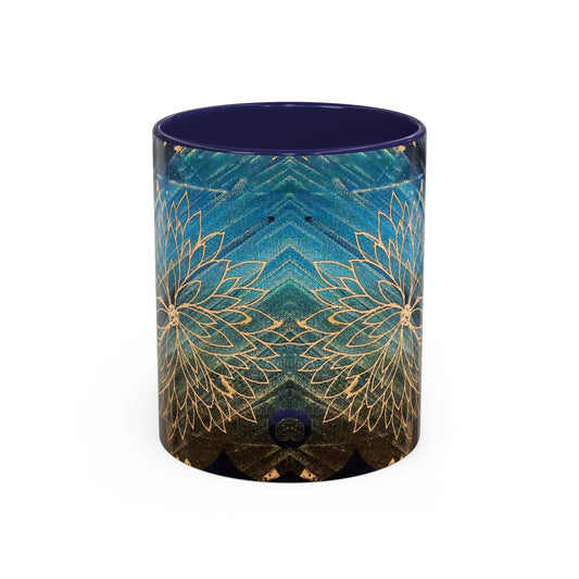 Blue Gold Mandala Accent Coffee Mug — Boho Artistic Ceramic Mug (11/15 oz)