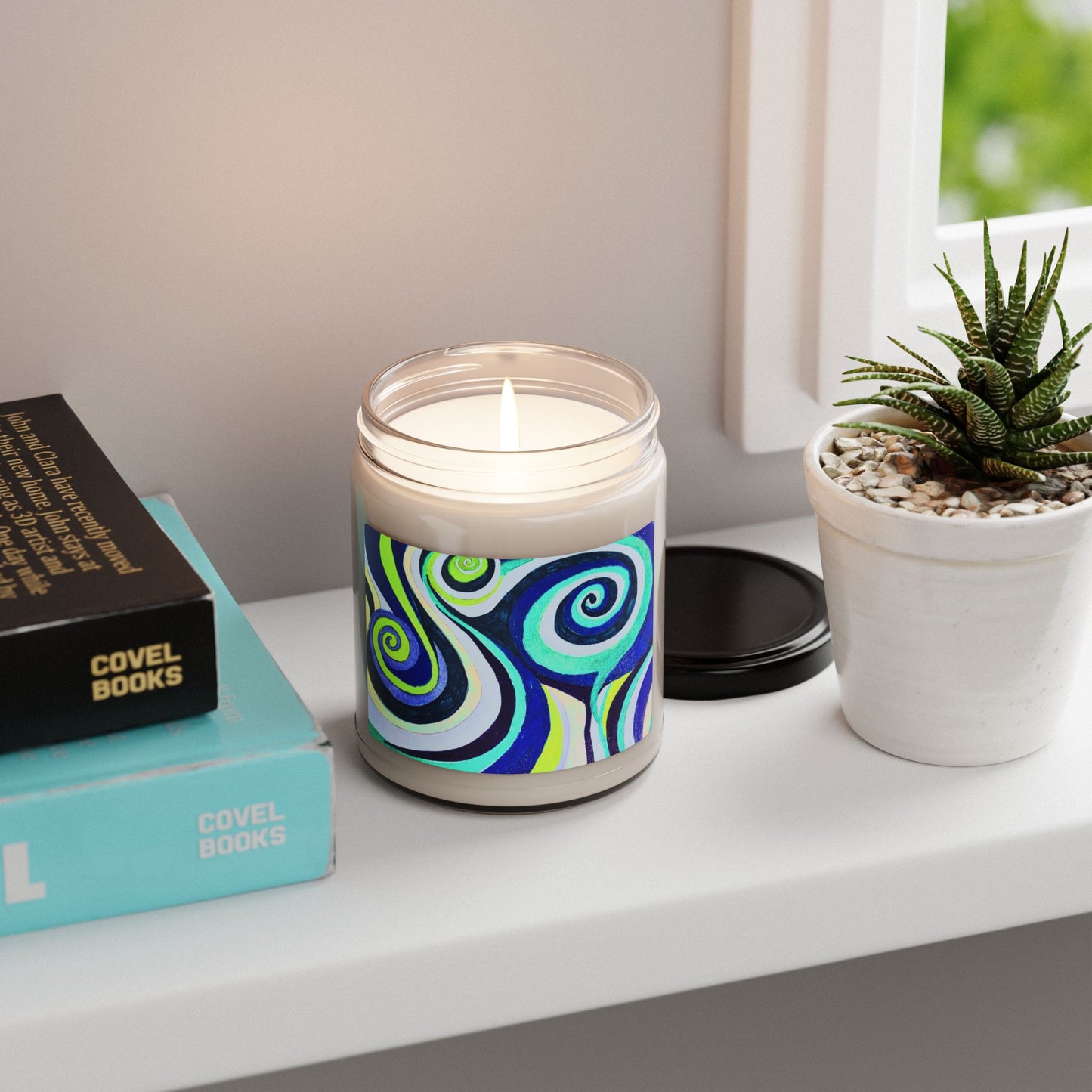 Scented Soy Candle — Blue & Green Swirl Art Jar