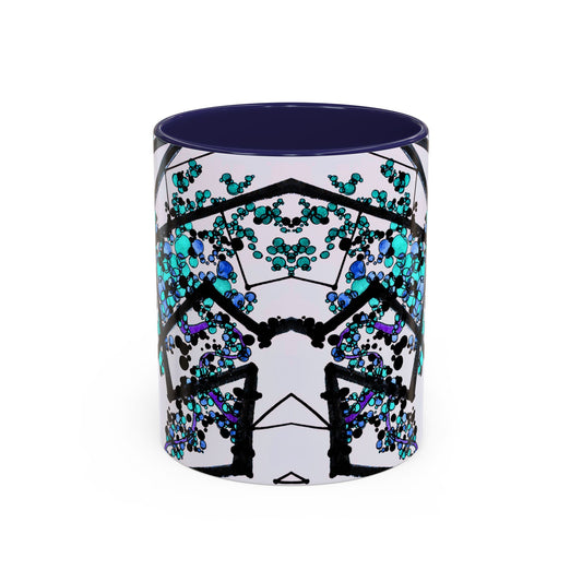 Blue Botanical Accent Coffee Mug — Teal Floral Abstract 11/15oz