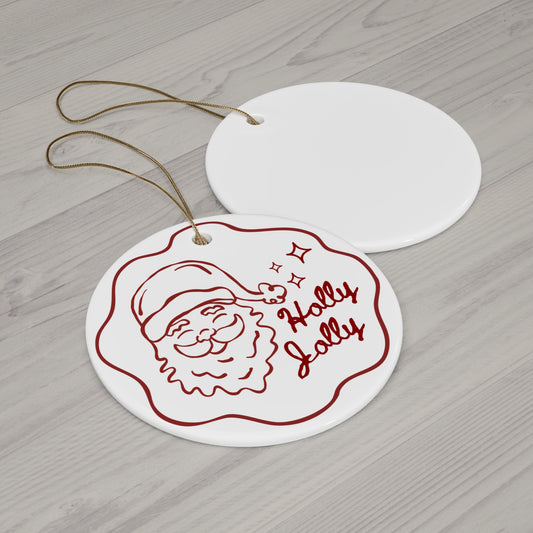 Ceramic Ornament — 'Holly Jolly' Santa Holiday Christmas Decoration