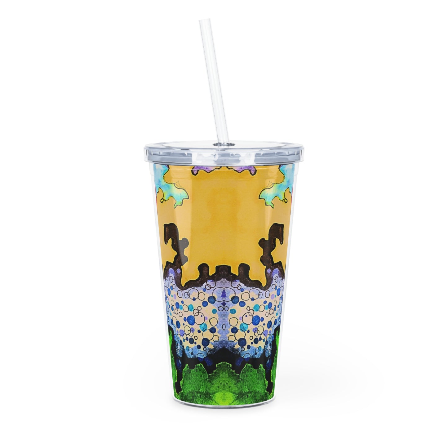 Colorful tumbler with a straw on a white background