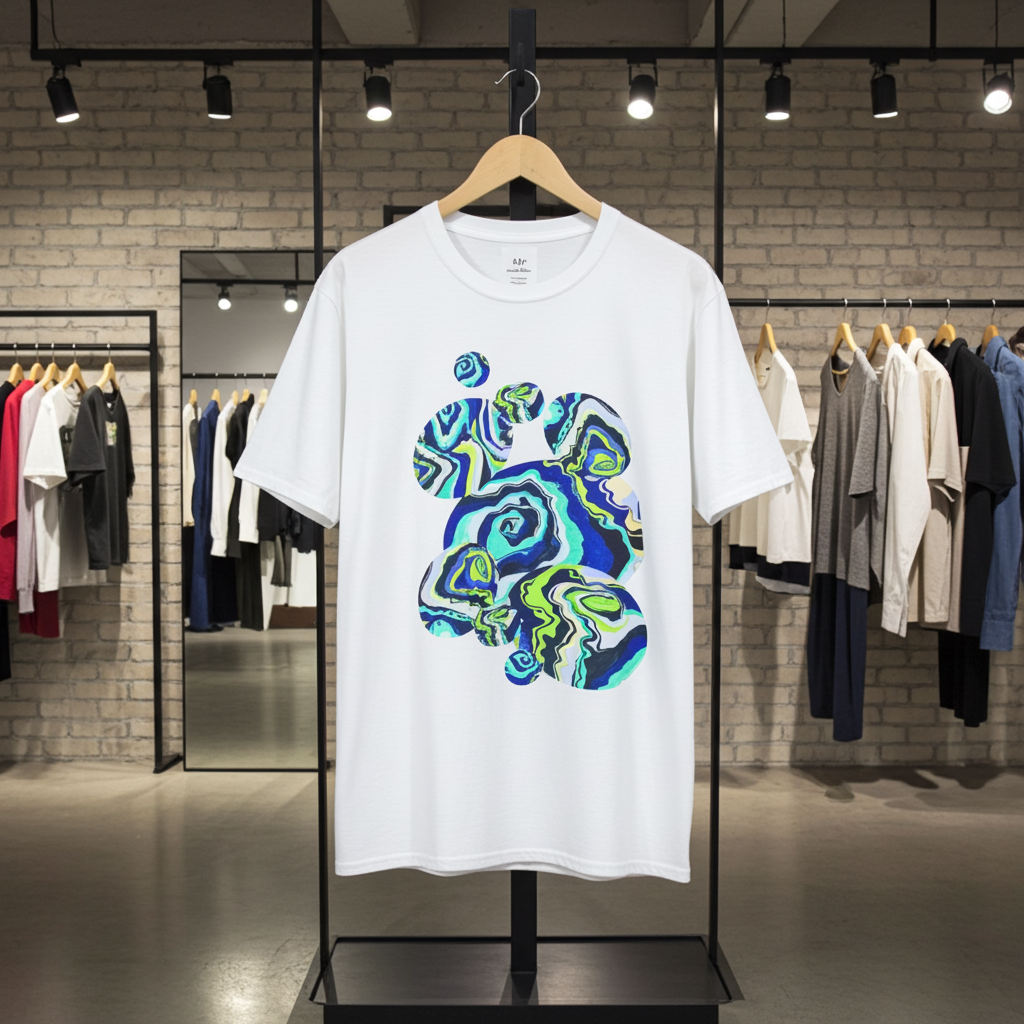 Abstract Blue Green Marble Art Tee