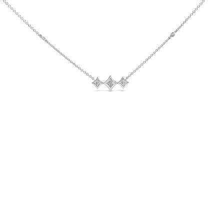 10K White Gold Bezel Set Princess Diamond 3 Stone Kite Shape and Station Necklace (H-I Color, SI2-I1 Clarity) - 18" Inches