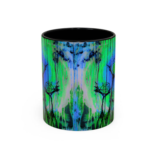 Floral Abstract Accent Coffee Mug — Blue Green Drip Art (11/15 oz)