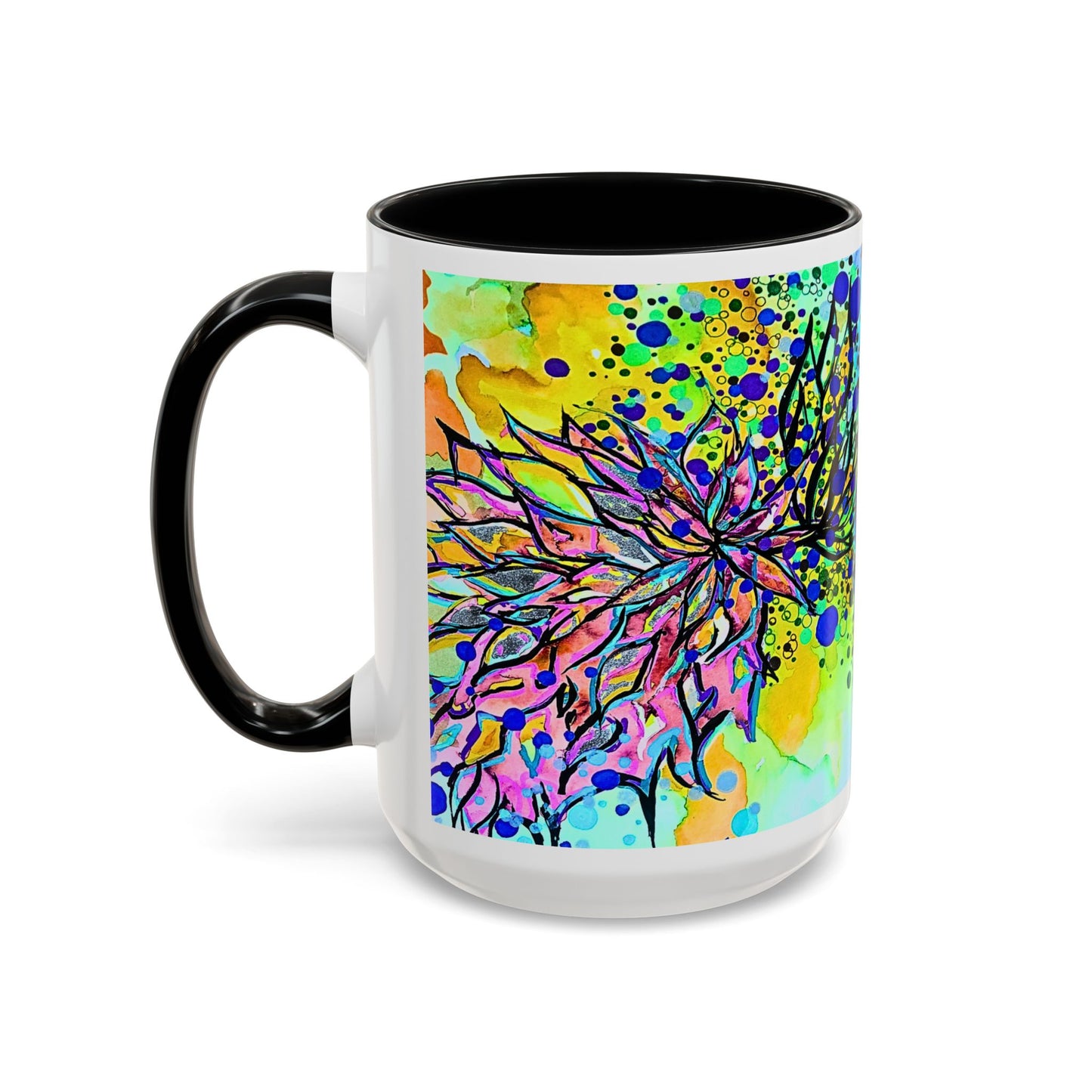 Artistic Floral Coffee Mug — Colorful Watercolor Mandala Accent Mug (11/15oz)