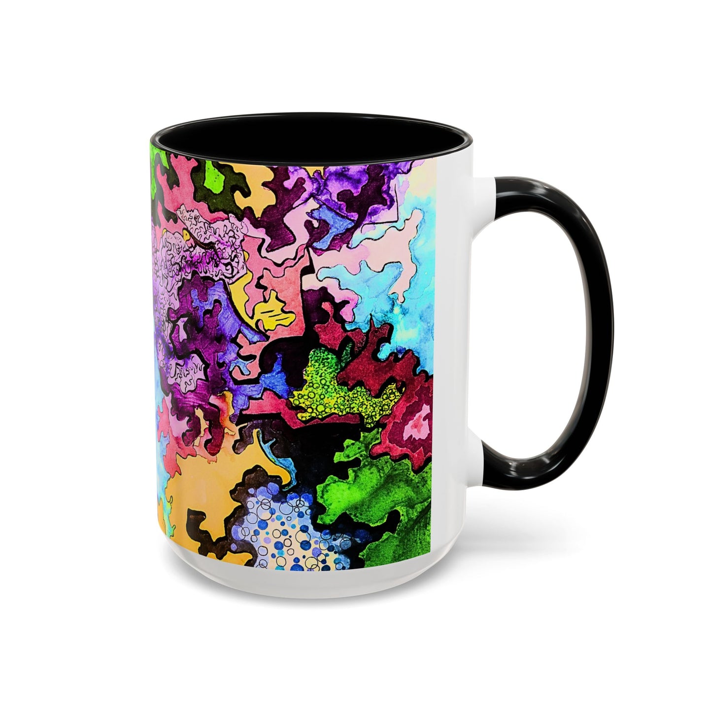 Psychedelic Abstract Accent Coffee Mug — Colorful Inkblot Art (11/15oz)