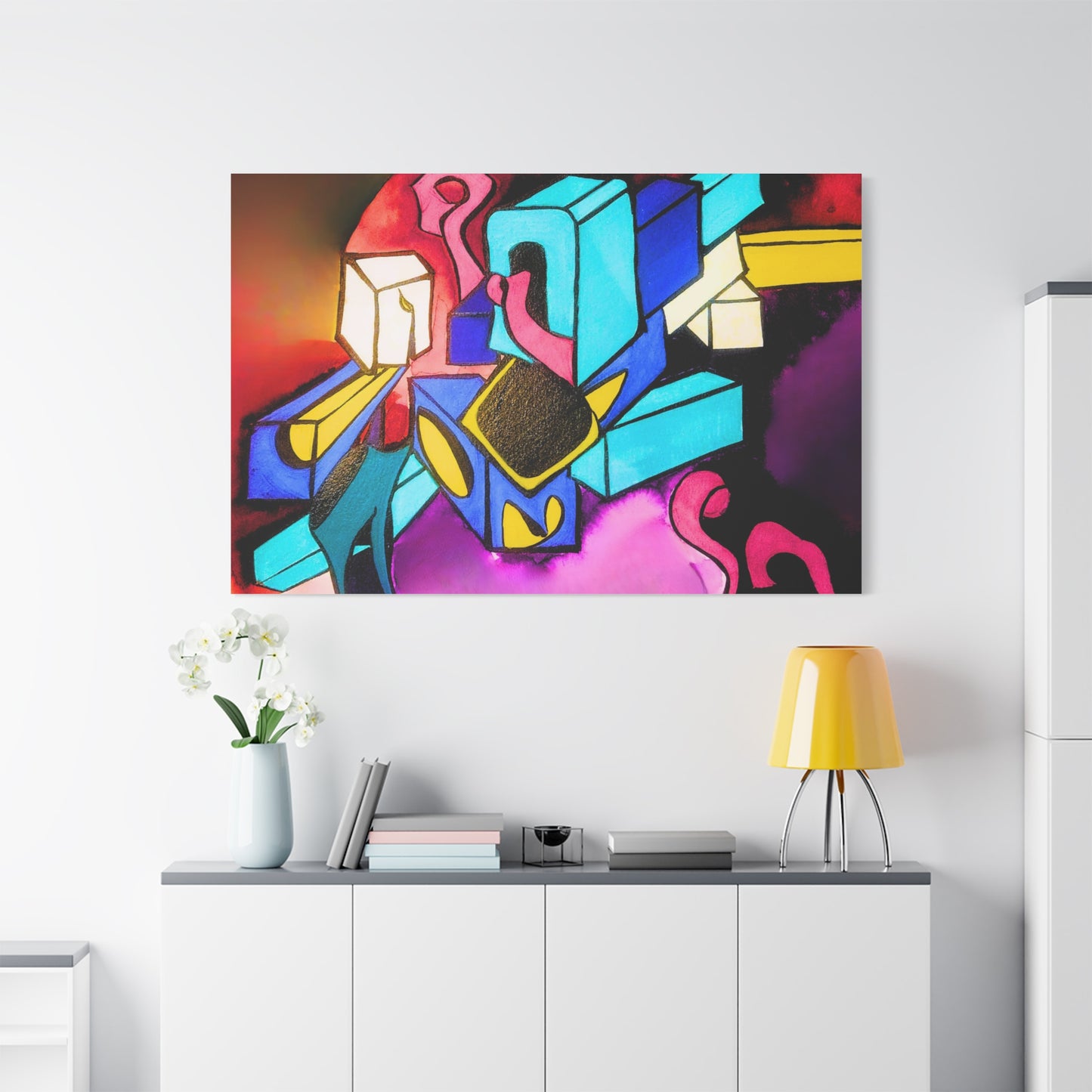 Abstract Neon Geometric Canvas Print