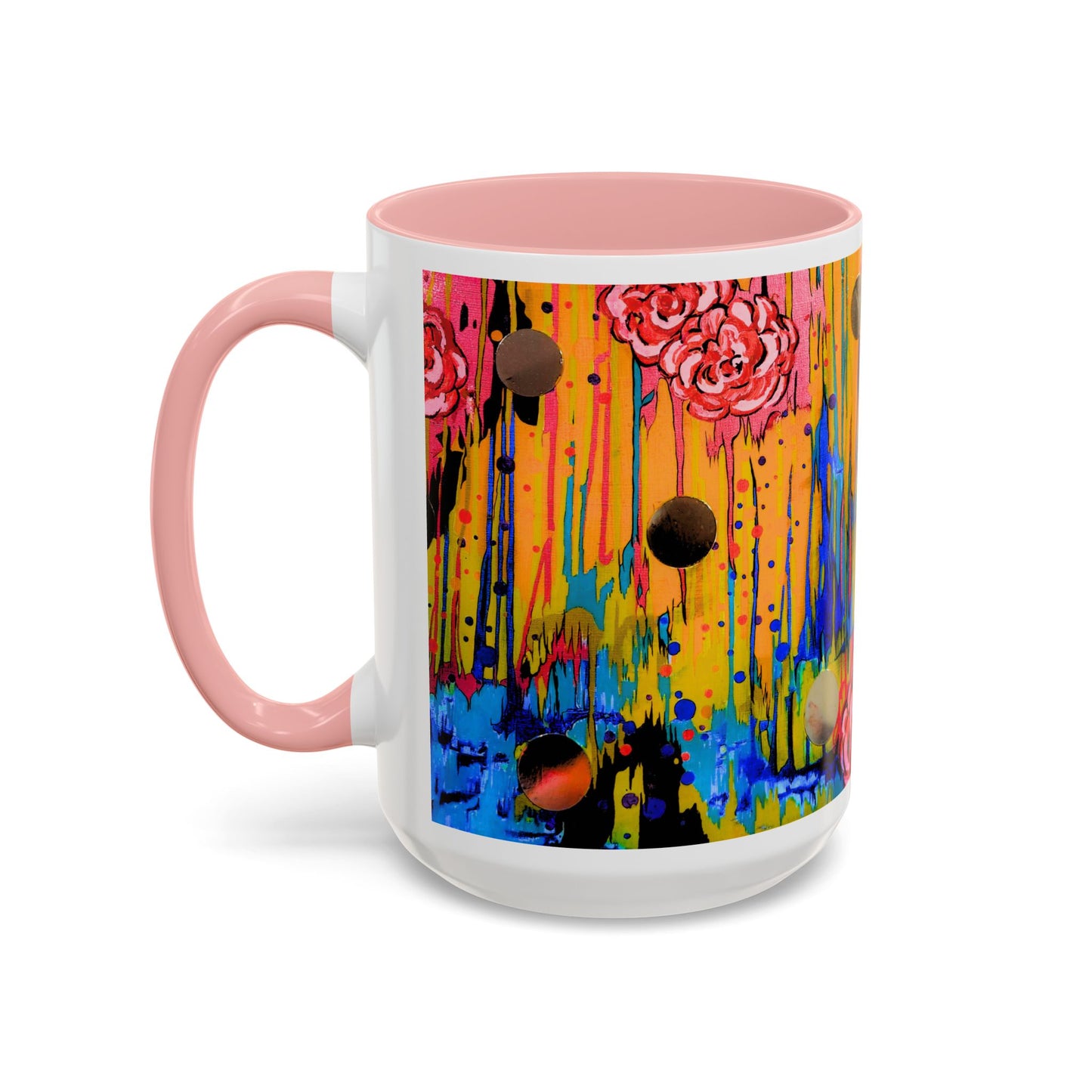 Vibrant Drip Floral Accent Coffee Mug — Colorful Abstract Roses (11/15 oz)