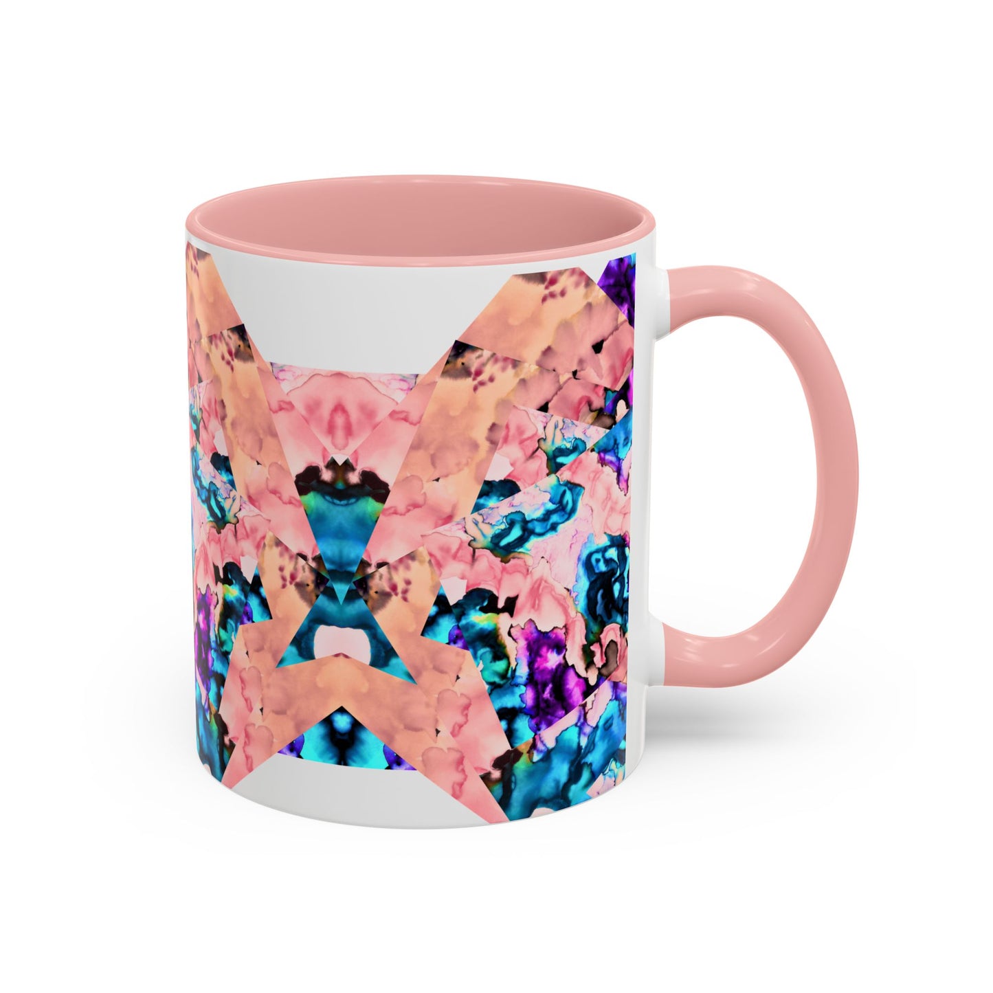 Abstract Gemstone Accent Coffee Mug — Pink & Teal Marble Art