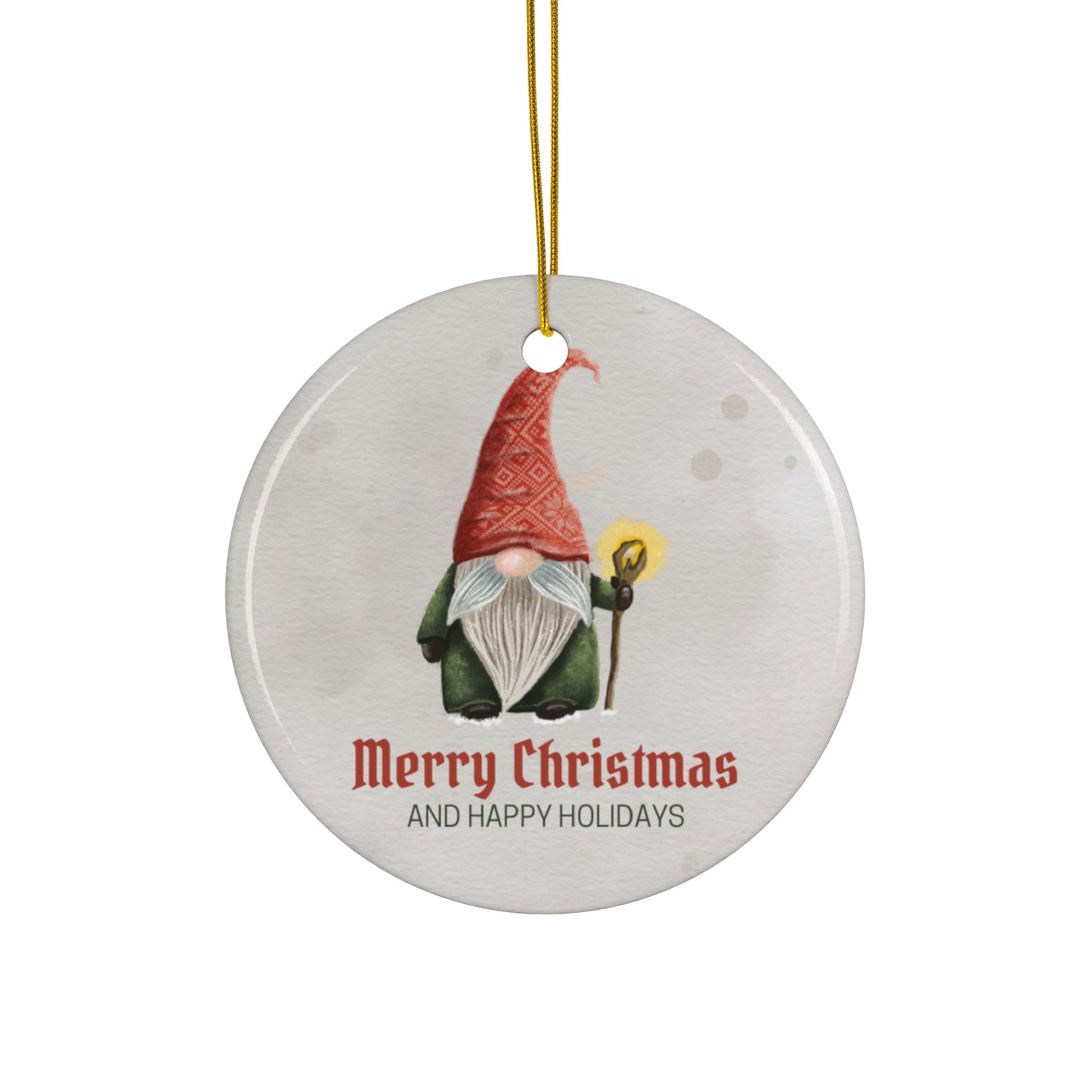 Merry Christmas Gnome Ceramic Ornament