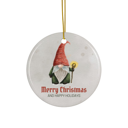 Merry Christmas Gnome Ceramic Ornament