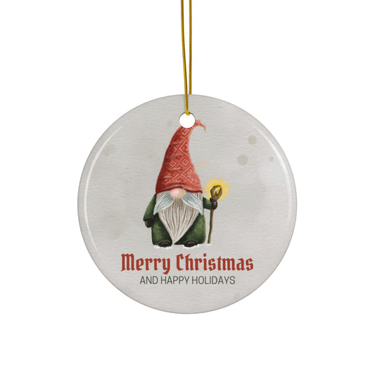 Merry Christmas Gnome Ceramic Ornament