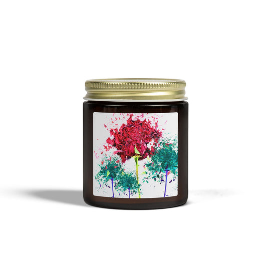 Candle jar with artistic design on a white background