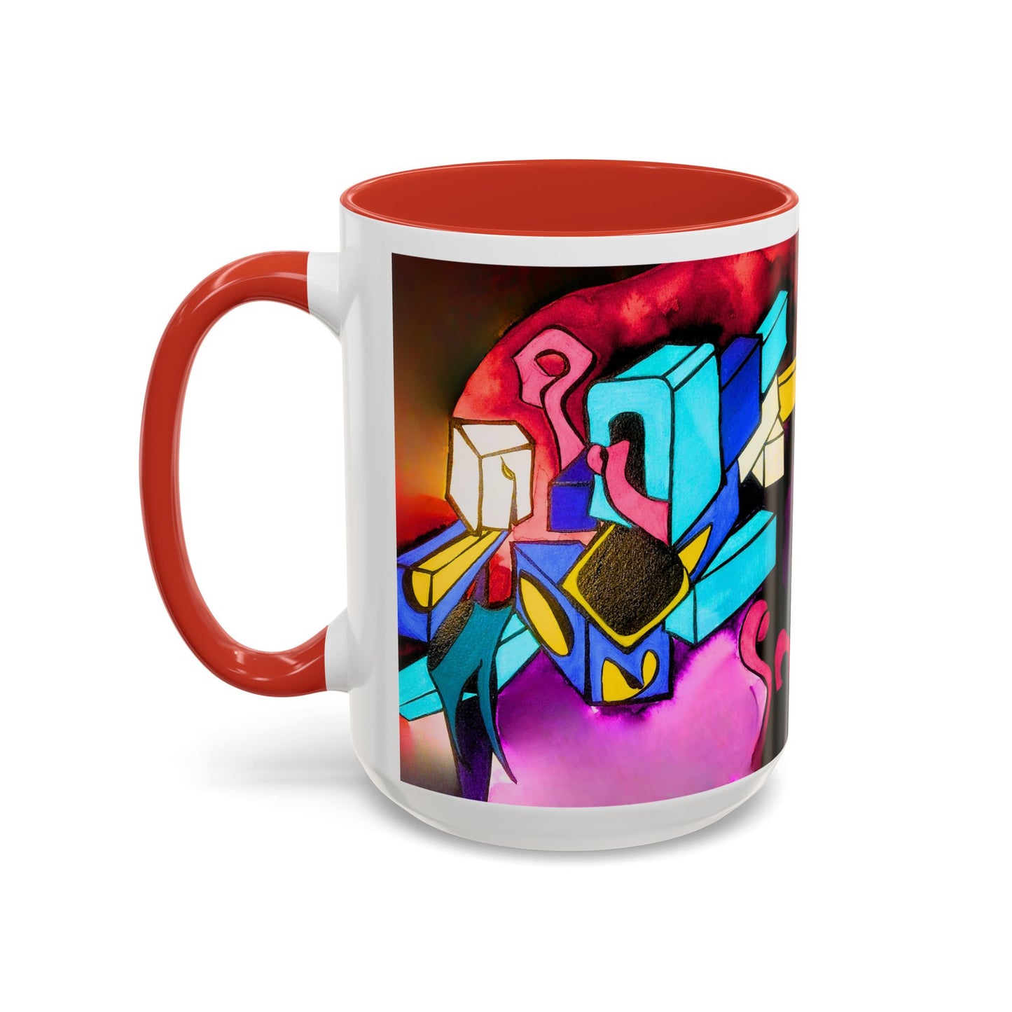 Abstract Neon Art Coffee Mug — Colorful Geometric Accent Mug