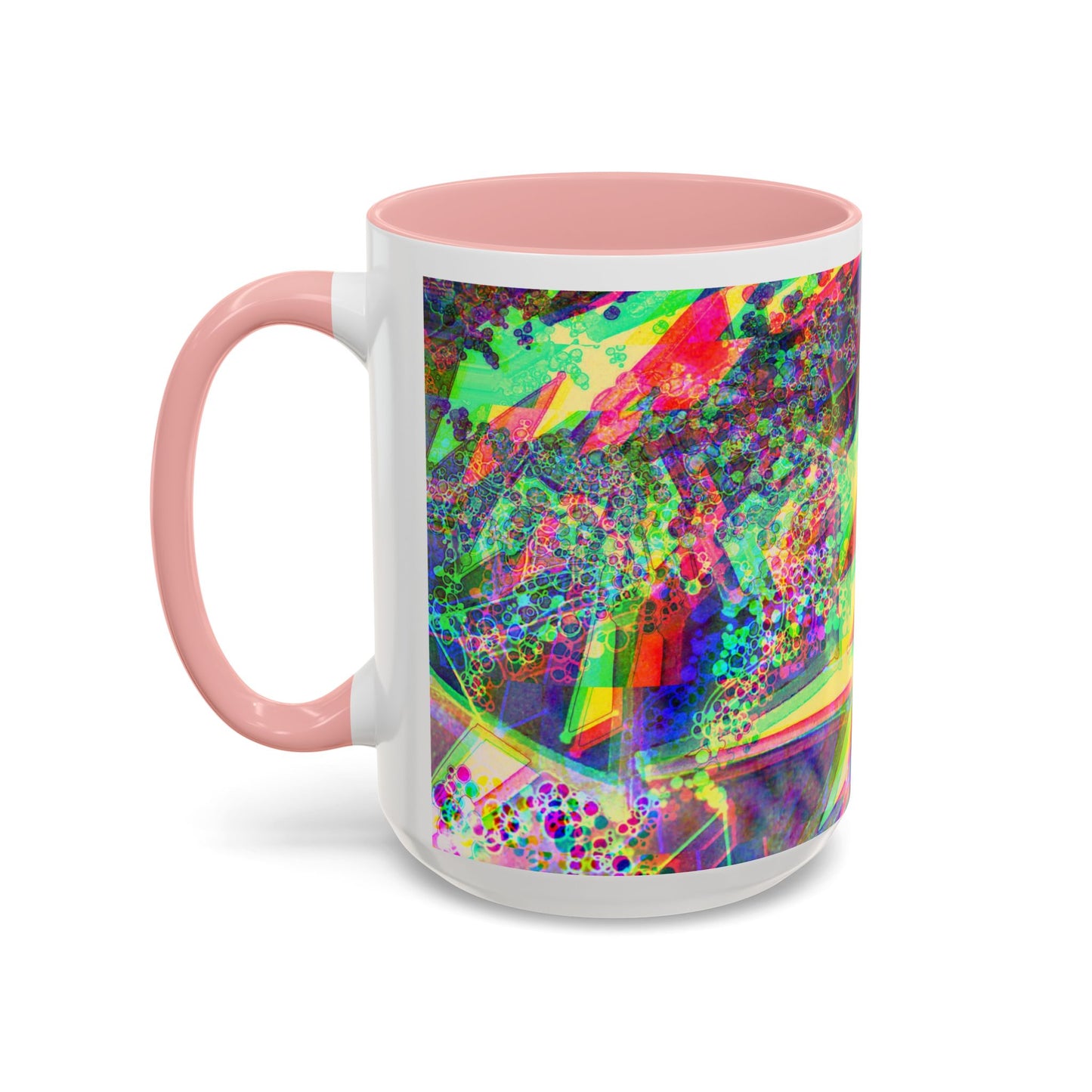 Psychedelic Geometric Accent Coffee Mug — Vibrant Neon Art Design (11/15oz)
