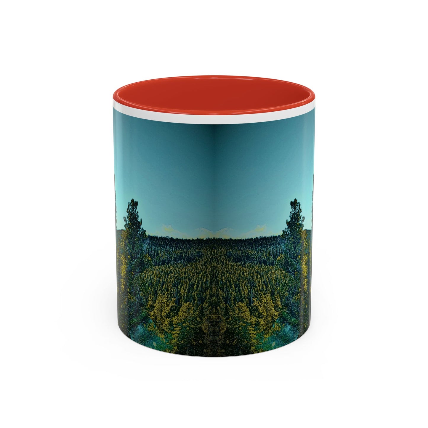 Scenic Pine Forest Accent Coffee Mug — Sunrise Landscape 11/15oz