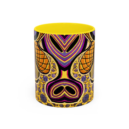 Psychedelic Seashells Accent Coffee Mug — Vibrant Purple & Gold Ocean Pattern (11/15oz)
