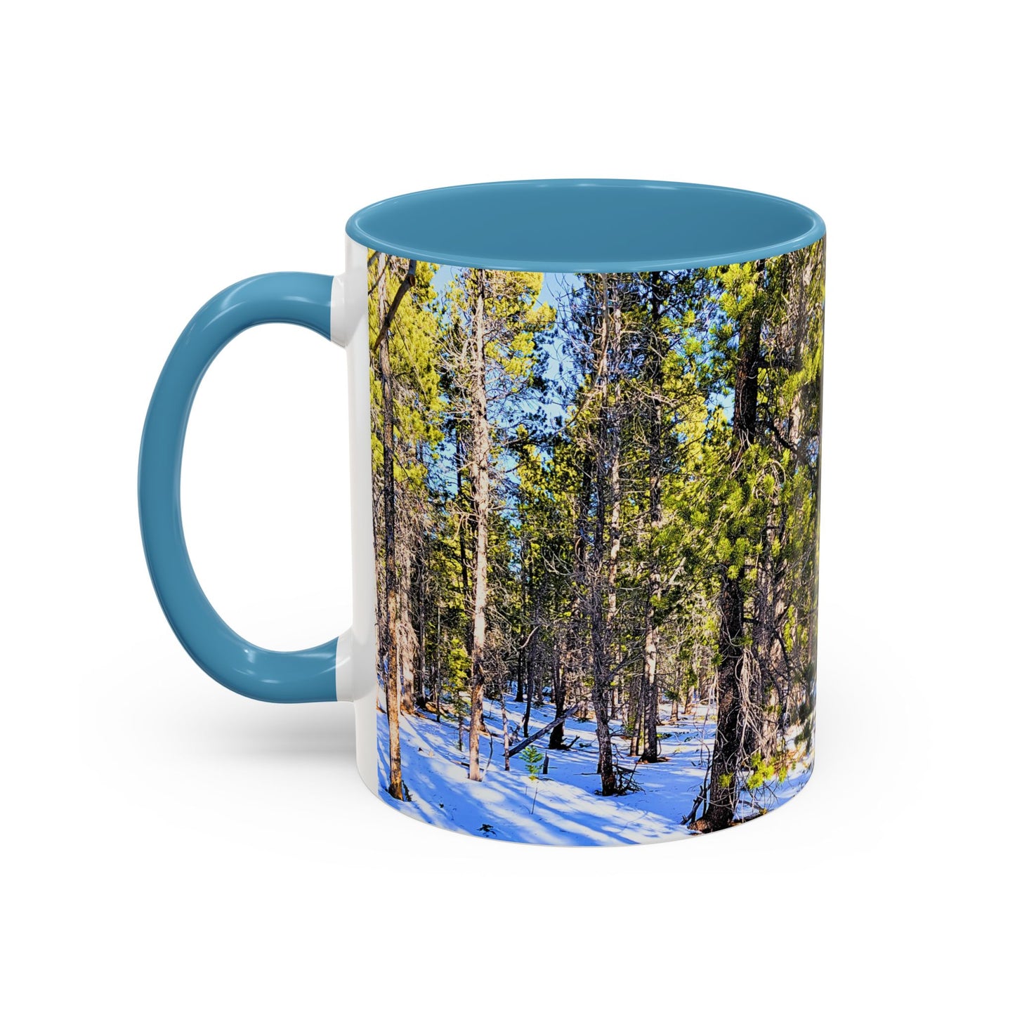 Pine Forest Snow Accent Coffee Mug – Scenic Nature Photography 11/15oz