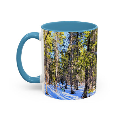 Pine Forest Snow Accent Coffee Mug – Scenic Nature Photography 11/15oz