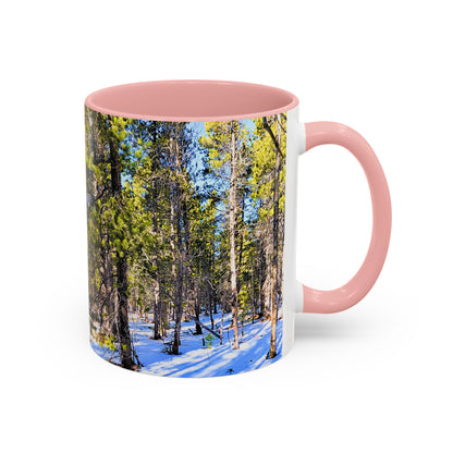 Pine Forest Snow Accent Coffee Mug – Scenic Nature Photography 11/15oz