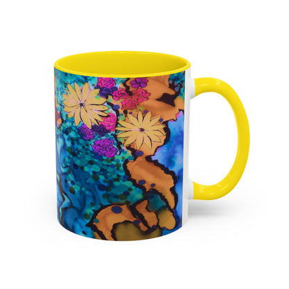 Vibrant Floral Watercolor Accent Coffee Mug