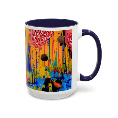 Vibrant Drip Floral Accent Coffee Mug — Colorful Abstract Roses (11/15 oz)