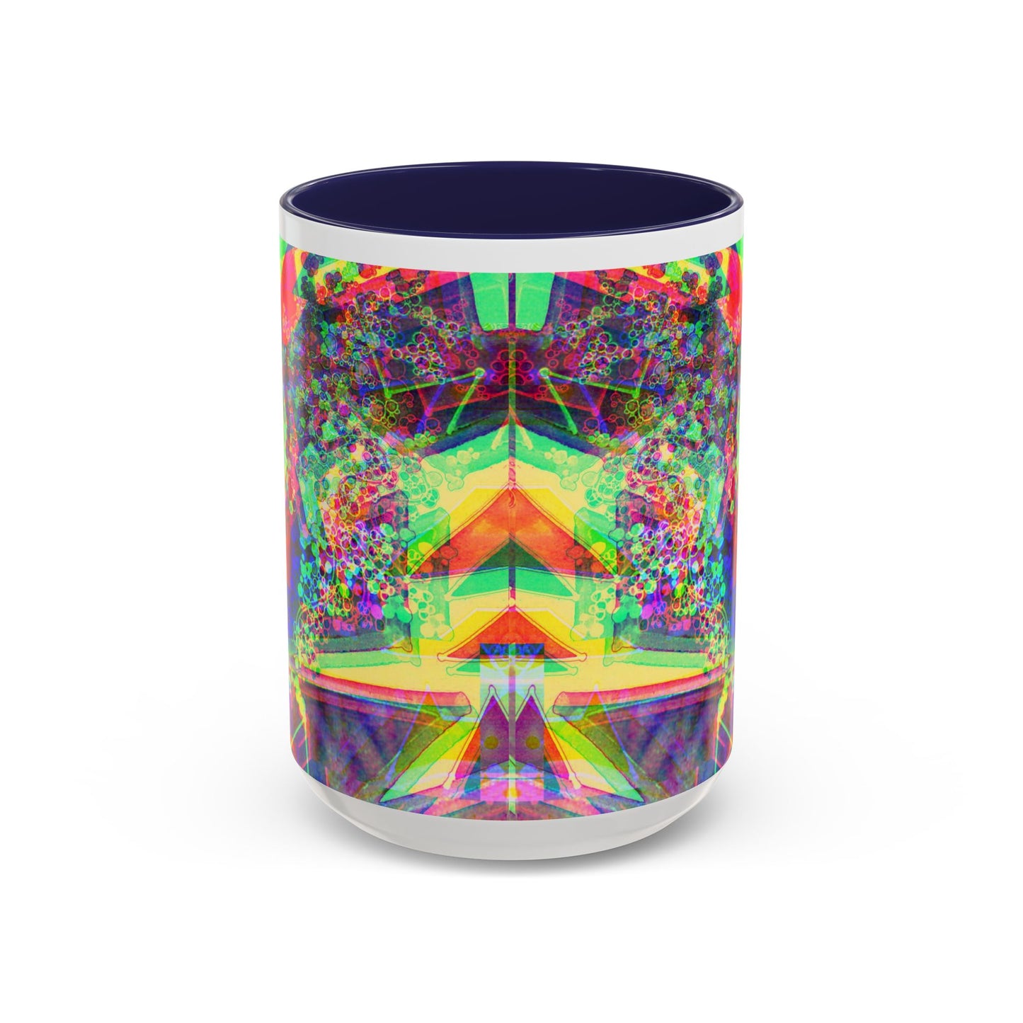 Psychedelic Geometric Accent Coffee Mug — Vibrant Neon Art Design (11/15oz)