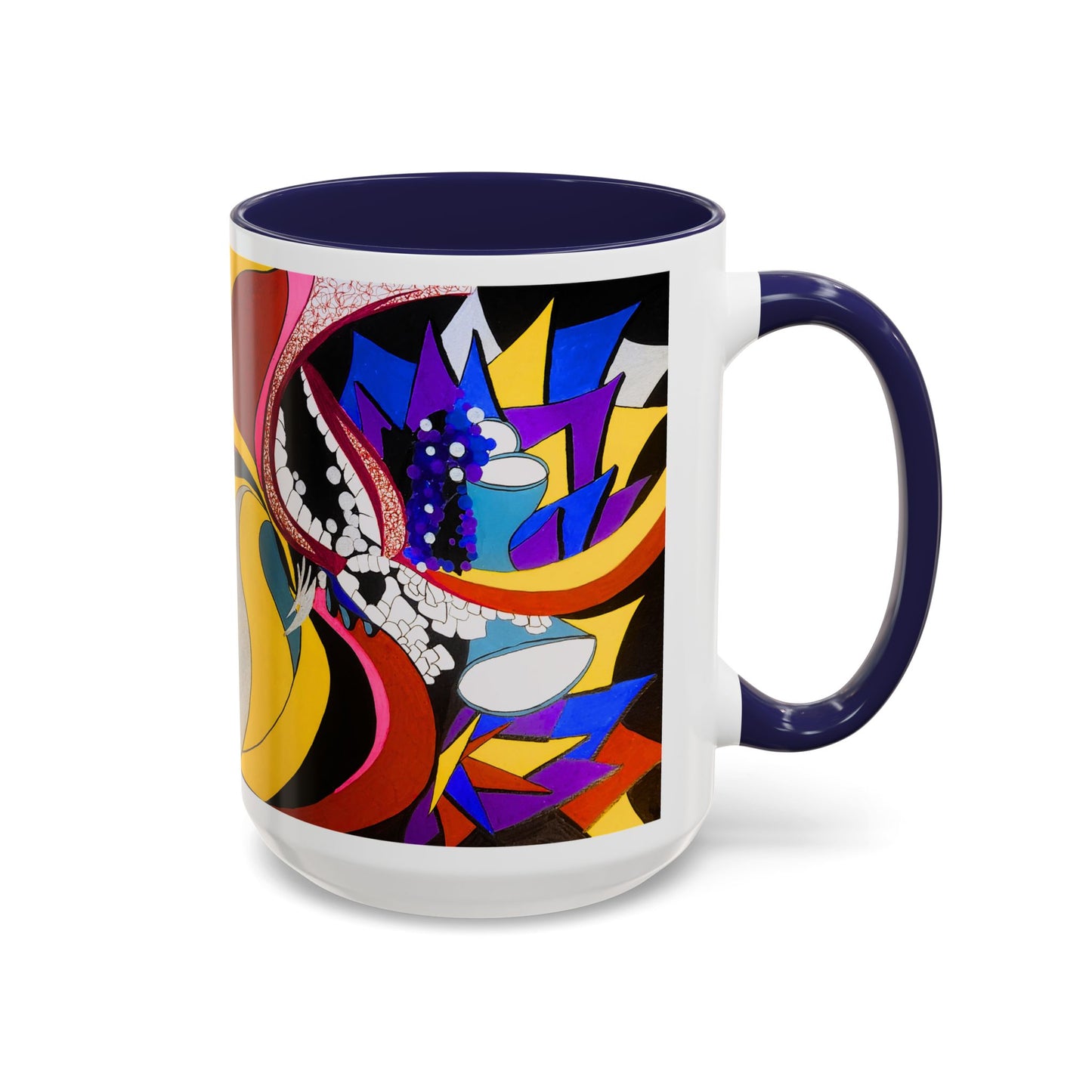 Abstract Colorful Face Accent Coffee Mug — Bold Pop Art Ceramic Gift