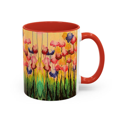 Floral Watercolor Accent Coffee Mug — Colorful Spring Poppy Art (11/15 oz)