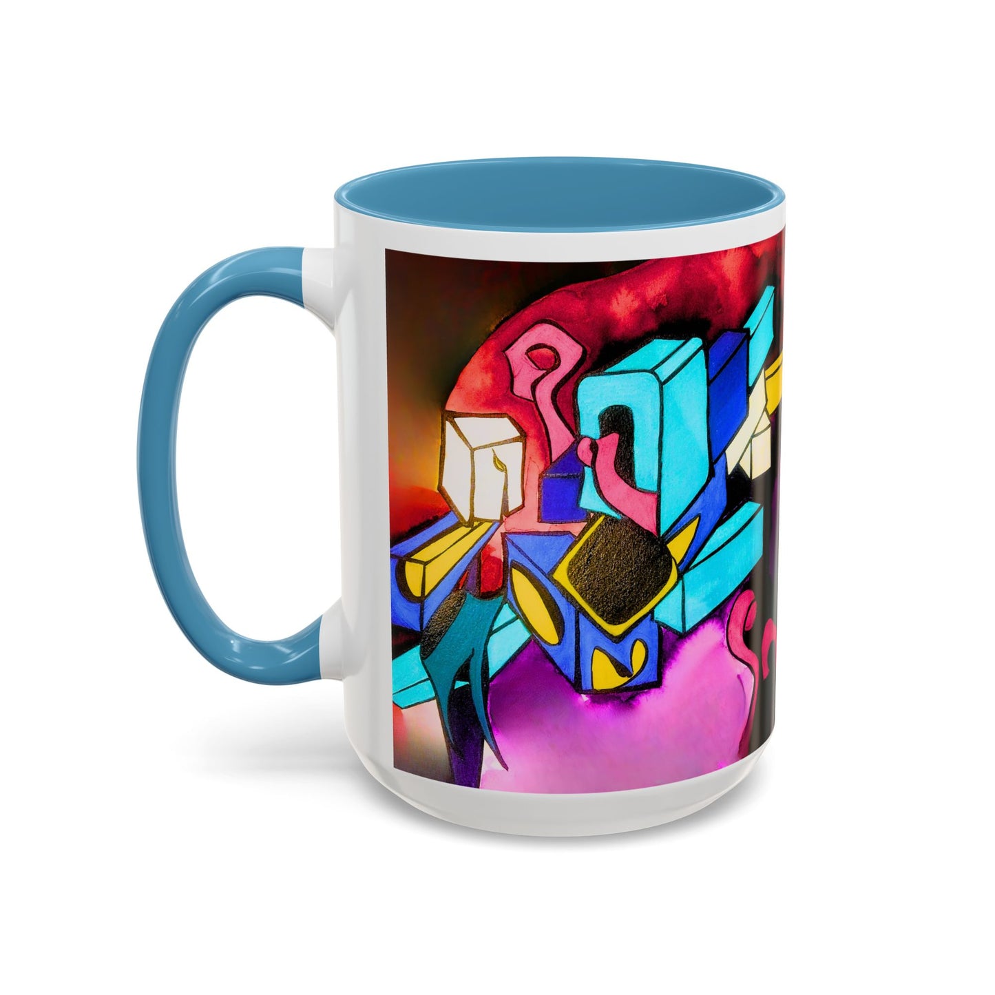 Abstract Neon Art Coffee Mug — Colorful Geometric Accent Mug