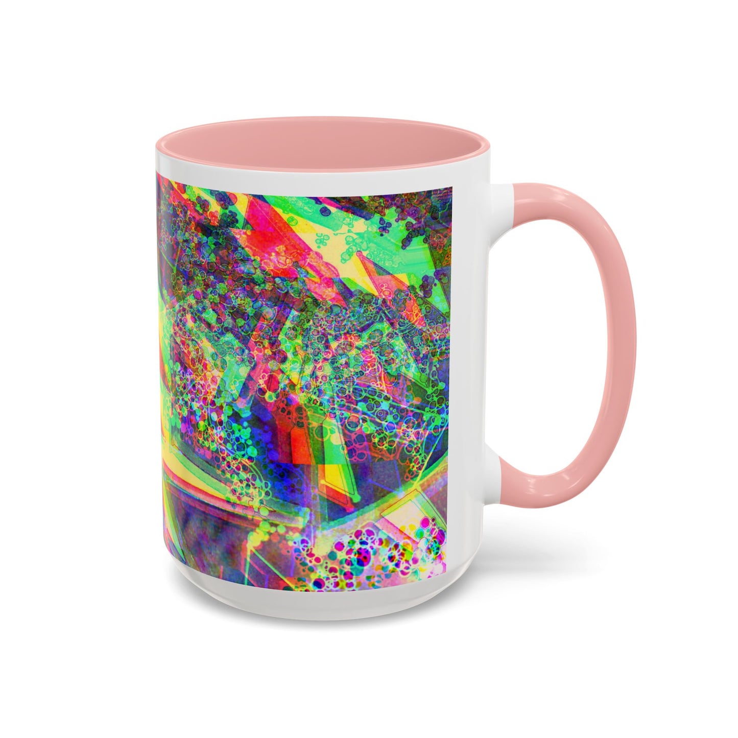 Psychedelic Geometric Accent Coffee Mug — Vibrant Neon Art Design (11/15oz)