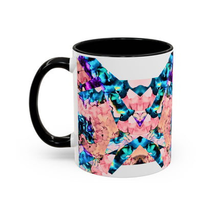 Abstract Gemstone Accent Coffee Mug — Pink & Teal Marble Art