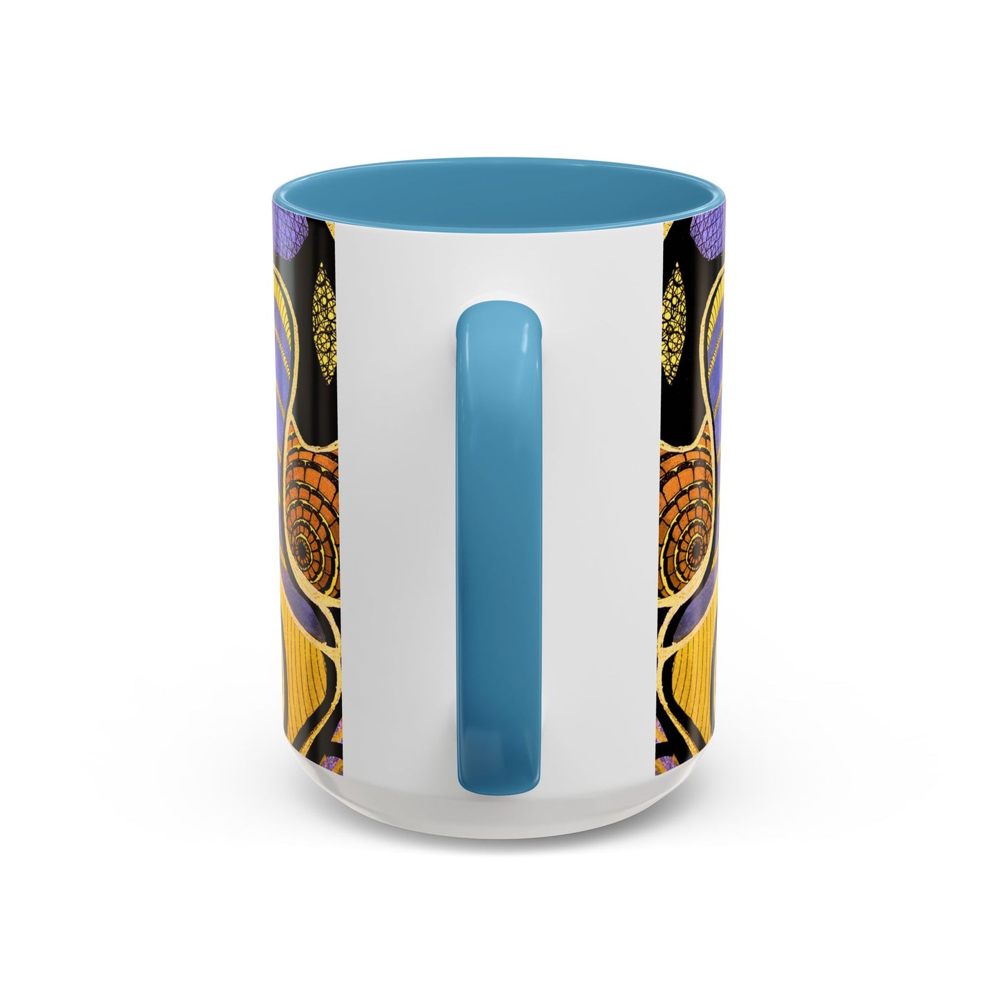 Psychedelic Seashells Accent Coffee Mug — Vibrant Purple & Gold Ocean Pattern (11/15oz)