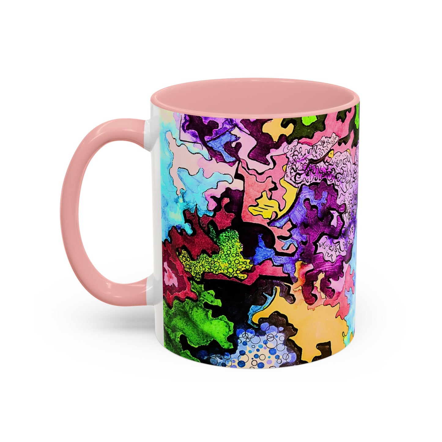 Psychedelic Abstract Accent Coffee Mug — Colorful Inkblot Art (11/15oz)