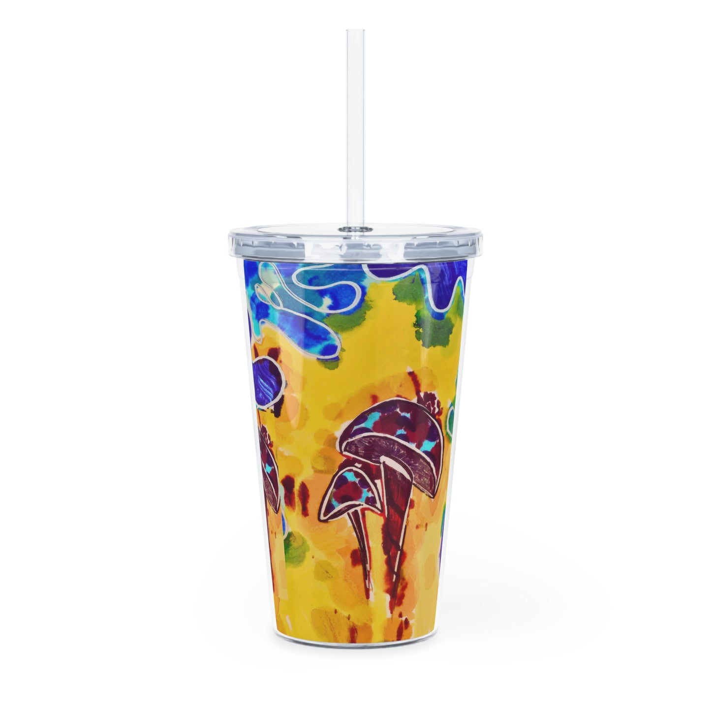 Colorful tumbler with a straw on a white background