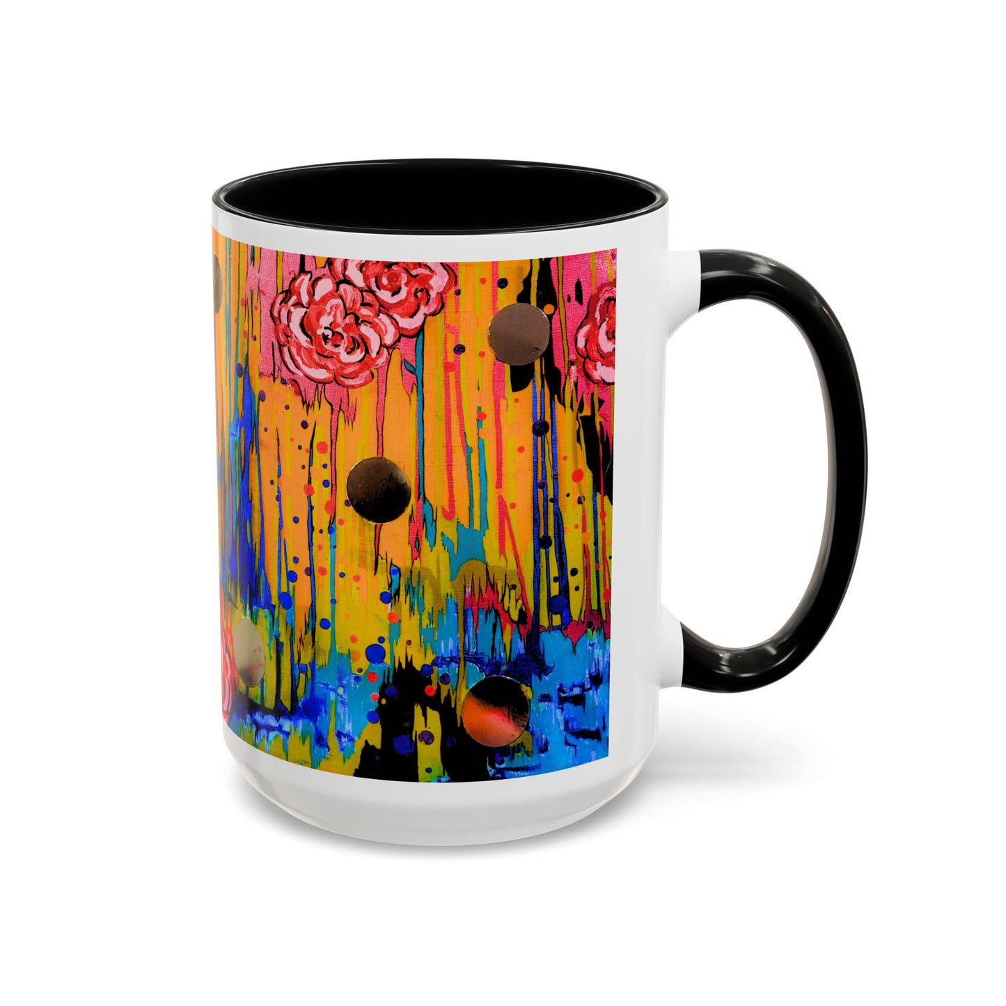 Vibrant Drip Floral Accent Coffee Mug — Colorful Abstract Roses (11/15 oz)