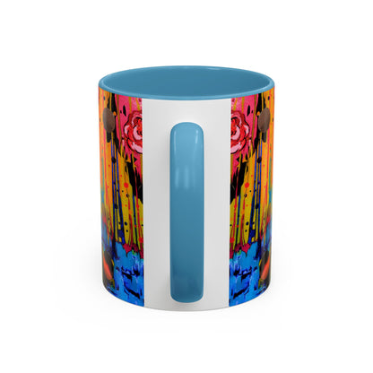 Vibrant Drip Floral Accent Coffee Mug — Colorful Abstract Roses (11/15 oz)