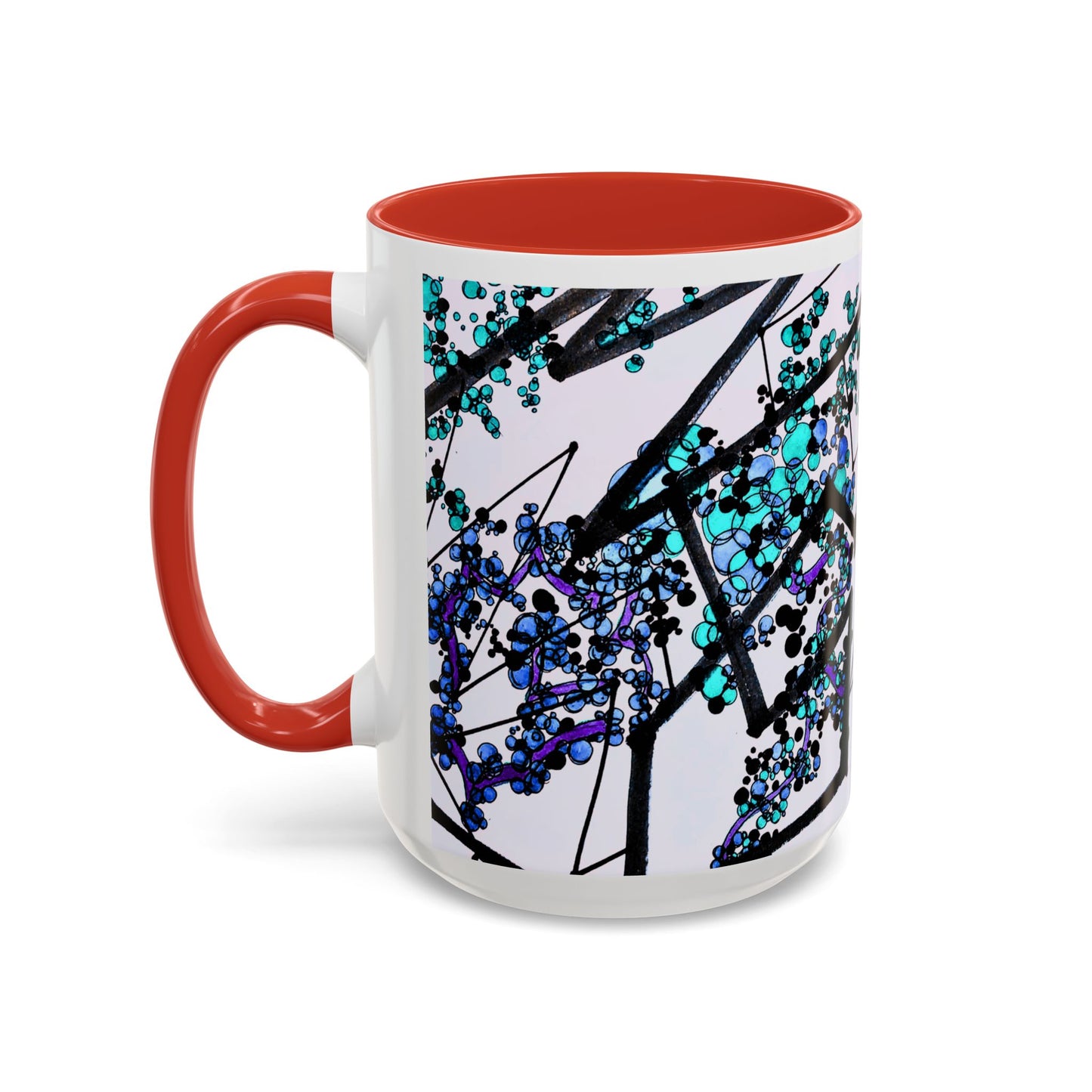 Blue Botanical Accent Coffee Mug — Teal Floral Abstract 11/15oz