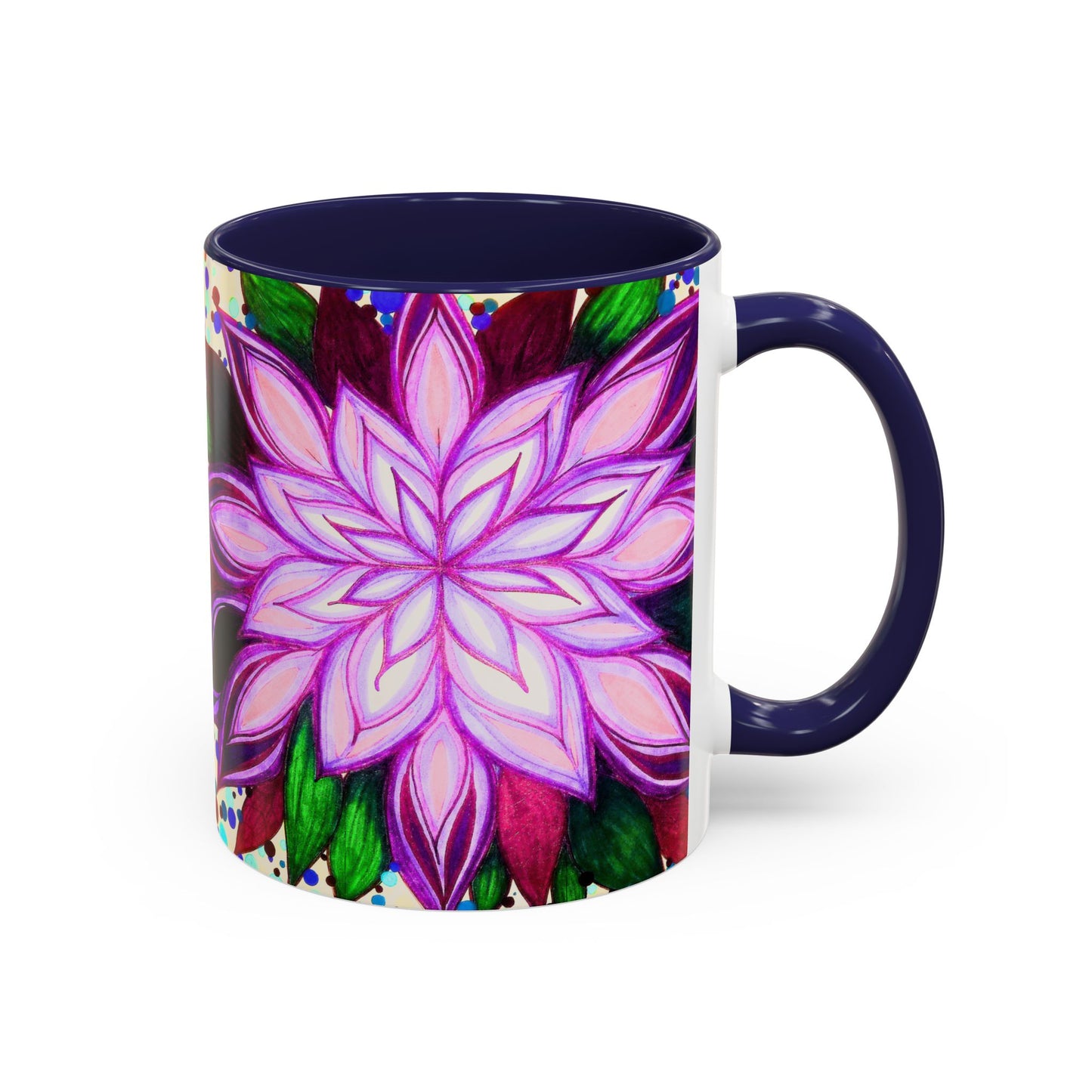 Floral Lotus Accent Coffee Mug — Purple Mandala 11/15oz