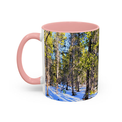 Pine Forest Snow Accent Coffee Mug – Scenic Nature Photography 11/15oz