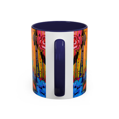 Vibrant Drip Floral Accent Coffee Mug — Colorful Abstract Roses (11/15 oz)