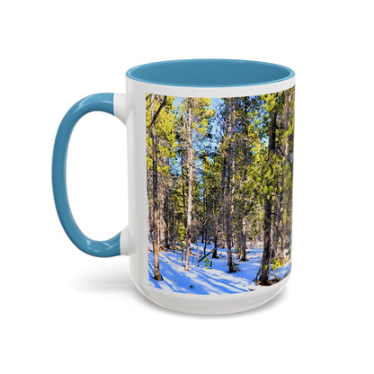 Pine Forest Snow Accent Coffee Mug – Scenic Nature Photography 11/15oz