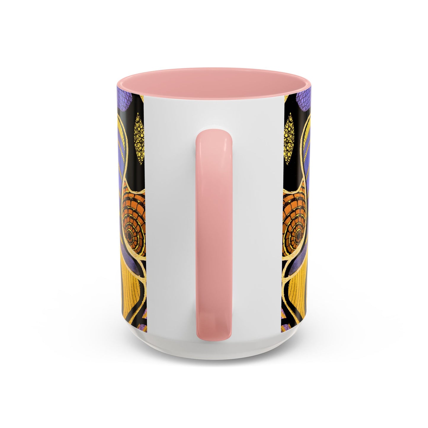 Psychedelic Seashells Accent Coffee Mug — Vibrant Purple & Gold Ocean Pattern (11/15oz)