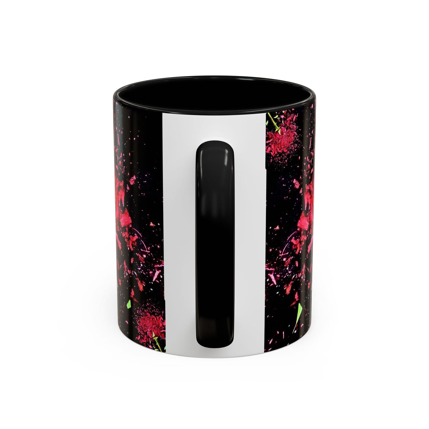 Black Floral Splash Coffee Mug — Red Rose Explosion Accent Mug (11/15oz)