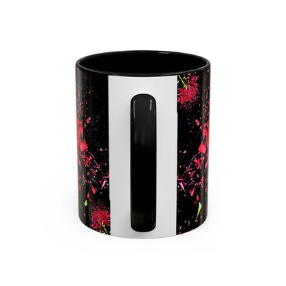 Black Floral Splash Coffee Mug — Red Rose Explosion Accent Mug (11/15oz)